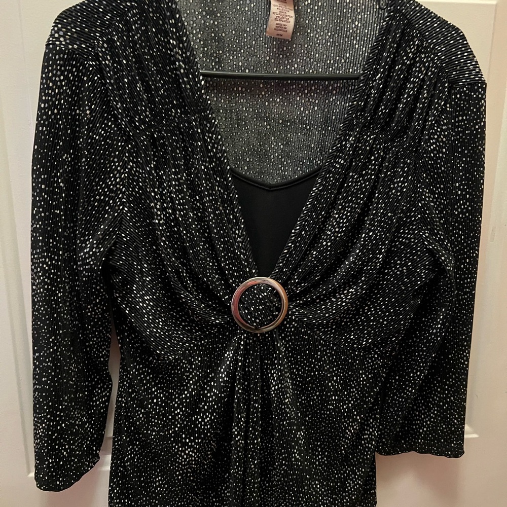 Covington Draped Black and White Dotted Blouse